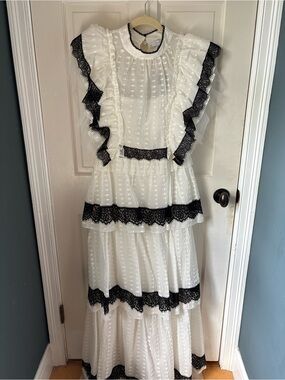 HUNTER BELL NWT White Dress with Black Lace Trim